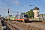 Hector Rail AB 242.517 "Fitzgerald", in Diensten von FlixTrain (182 517), vor LOC 1818 (Stuttgart Hbf - Berlin-Lichtenberg) in Weinheim (Bergstr). (28.04.2018) <i>Foto: Zeno Pillmann</i>