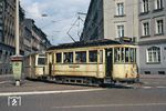 Der schaffnerlose (OS) Tw 32 mit Bw 52 auf der Linie 1 in den Straßen von Görlitz. (09.1971) <i>Foto: T. Hoskins</i>