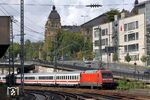 Die letzte Lok der Baureihe 101 -101 145- schiebt den umgeleiteten IC 2156 (Weimar - Köln) aus Wuppertal Hbf. (31.08.2018) <i>Foto: Wolfgang Bügel</i>