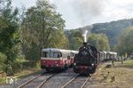Begegnung zweier Sonderzüge anlässlich des Streckenjubiläums 125 Jahre Honau - Münsingen in Marbach. (30.09.2018) <i>Foto: Joachim Schmidt</i>