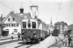 BCFeh 4/4 Nr. 4 der St. Gallen-Gais-Appenzell-Altstätten-Bahn (SGA) im Bahnhof Gais. Die SGA war eine Schweizer Bahngesellschaft, die von 1889 bis 1987 existierte. Vor der Elektrifizierung 1931 hiess die Bahn Appenzeller Straßenbahn, im Volksmund wurde sie auch "Gaiserbahn" genannt. Sie betrieb die meterspurigen und teilweise mit Zahnstange versehen Strecken St. Gallen–Appenzell und ab 1947 Altstätten–Gais. Zum 1. Januar 1988 fusionierte sie mit der Appenzeller Bahn zu den Appenzeller Bahnen (AB).  (04.06.1962) <i>Foto: Helmut Röth</i>
