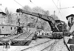 Ein 15t Schienenkran mit Sonderausleger und Schwenkbegrenzung für Gleisbauarbeiten unter Fahrdraht. (1959) <i>Foto: Paul Trost</i>