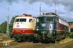 Sonntagsruhe im Bw Köln Bbf für die damaligen Museumslokomotiven 103 184 und 110 348.  (17.09.2005) <i>Foto: Wilfried Sieberg</i>