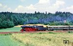 23 105 befördert den zusätzlichen Sonderzug E 19126 bei Sulzbach-Rosenberg zurück nach Nürnberg. (18.07.1985) <i>Foto: Wolfgang Bügel</i>