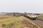 218 480 und 218 490 von Railsystems RP Hörselberg-Hainich erreichen mit Autozug D 1420 aus Niebüll östlich von Morsum die Insel Sylt. (25.01.2019) <i>Foto: Joachim Bügel</i>