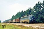 Die Münchener 110 446, wohl ausnahmsweise im Güterzugdienst, bei Vaterstetten auf dem Weg nach Freilassing. (03.09.1975) <i>Foto: Lutz Hornung</i>