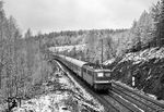 DR 242 266 (Bw Karl-Marx-Stadt) mit einem Schnellzug nach Dresden im winterlichen Tharandter Wald. (23.04.1981) <i>Foto: Ludger Kenning</i>