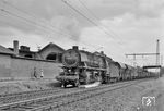 44 1219 (Bw Osnabrück) wird mit einem Güterzug bei der Einfahrt nach Lengerich begrüßt. Links die Hauptwerkstätte der TWE. (19.05.1966) <i>Foto: Walter Eckard</i>