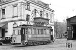 Arbeitswagen Tw 76 (Baujahr 1900) lief ursprünglich als Tw 18 bei der Iserlohner Kreisbahn. Bereits 1950 wurde er ausgemustert. (1948) <i>Foto: Gerd Wolff</i>