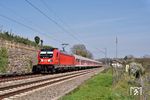 147 010 führt die RB 19979 (Heilbronn - Stuttgart) bei Lauffen am Neckar. (11.04.2019) <i>Foto: Zeno Pillmann</i>