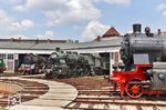 Die "Starlok" des Nördlinger Eisenbahnmuseums ist sicherlich die bayr. S 3/6 Nr. 3673 (18 478), die sich hier im trauten Nebeneinander mit der ehemaligen Reichsbahnlok 50 3600 (ex 50 775) und 38 3180, die von der rumänischen Staatsbahn CFR (ex 230.105) nach Bayern kam, vor dem Lokschuppen sonnt. (26.05.2019) <i>Foto: Joachim Bügel</i>