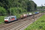 186 498 von Railpool, ein Leasingunternehmen von Lokomotiven und Schienenfahrzeugen für den Güter- und Personenverkehr, sucht hingegen in niederländischer Sprache Lokführernachwuchs für DB Cargo. (04.06.2019) <i>Foto: Wolfgang Bügel</i>