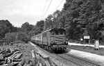 144 187 schiebt einen Wendezug nach Traunstein aus dem Haltepunkt Seiboldsdorf. (08.1976) <i>Foto: Burkhard Wollny</i>