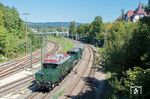E 94 088 der Gesellschaft zur Erhaltung von Schienenfahrzeugen Stuttgart mit Ce 6/8 III 14305 auf Überführungsfahrt nach Göppingen in Radolfszell. (12.09.2019) <i>Foto: Joachim Schmidt</i>