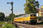 218 477 der DB Fahrwegdienste Berlin mit einem geschobenen Messzug nach Kempten in Lindau-Aeschach. (11.09.2019) <i>Foto: Joachim Bügel</i>