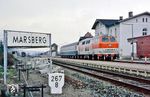 Mit dem E 3196 aus Kassel hatte 218 148 sicherlich keine Lastprobleme und wartet in Marsberg auf Weiterfahrt nach Bestwig. (20.04.1986) <i>Foto: Joachim Bügel</i>