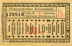 Fahrschein der Gummersbacher Kleinbahnen mit allen im Personenverkehr bedienten Haltestellen, gelöst im Jahr 1949 für den Abschnitt Derschlag – Dümmlinghausen. (1949) <i>Foto: Gerd Wolff</i>
