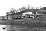 74 531 (Bw Lennep) mit P 1079 am Wupperufer bei Remlingrade auf der 1956 stillgelegten Bahnstrecke Remscheid-Lennep - Wuppertal-Beyenburg. (23.04.1935) <i>Foto: DLA Darmstadt (Bellingrodt)</i>