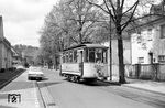 Tw 43 trifft an der Endhaltestelle in Oberwerth ein. (08.05.1965) <i>Foto: Helmut Röth</i>