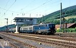 110 278 (Bw Köln 2) fährt mit N 6823 nach Siegen in Plettenberg ein.  (06.08.1986) <i>Foto: Joachim Bügel</i>