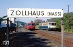 In Zollhaus/Nassau kreuzen 998 792, 998 174 und 798 582 als N 5680 und 515 546 als N 5683. (05.09.1986) <i>Foto: Wolfgang Bügel</i>