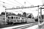 Der Pendelzug der Mittelthurgaubahn (MThB ABDm 2/4 7) von Weinfelden–Wil nach Konstanz fährt aus dem Bahnhof Kreuzlingen/SBB aus.  (30.06.1965) <i>Foto: Helmut Röth</i>