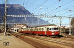 SBB RAe1055 als TEE 59 "Gotthardo" (Basel - Milano) im Bahnhof Arth-Goldau. (19.10.1979) <i>Foto: Peter Schiffer</i>