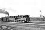Zwei Oldtimer mit zusammen 85 Dienstjahren, 92 311 (Baujahr 1921) und 94 586 (Baujahr 1914), an einem Güterzug in Mannheim-Käfertal. (07.05.1960) <i>Foto: Helmut Röth</i>