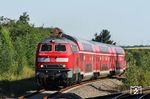 218 411 fährt mit RE 12059 (Alzey - Mainz Hbf) in Armsheim ein. (18.08.2011) <i>Foto: Marvin Christ</i>