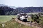 111 030 legt sich mit einem Lr nach Freilassing bei Teisendorf in die Kurve. (03.09.1980) <i>Foto: Dorothee Hager</i>