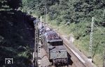 194 579 mit einem Güterzug nach München-Laim bei Ascholdshausen nördlich von Neufahrn in Niederbayern. (04.09.1980) <i>Foto: Dorothee Hager</i>