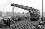 Gleisbauarbeiten im Rangierbahnhof von Ludwigshafen. Mit dabei ein 15t-Kran der Fa Wyhlen. (1960) <i>Foto: BD Mainz, Slg. W. Löckel</i>