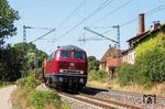 218 155 der Eisenbahn-Betriebsgesellschaft Neckar-Schwarzwald-Alb (Rottweil) mit DGS 95224 (Heidelberg - Nürnberg) bei Uiffingen. (07.08.2020) <i>Foto: Joachim Schmidt</i>