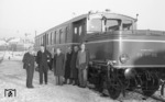 Abnahmefahrt mit dem frisch im Aw Limburg hauptuntersuchten ETA 177 005 im Bahnhof Altenkirchen (Westerwald). (21.12.1950) <i>Foto: A. Dormann, Slg. W. Löckel</i>