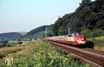Ein 601 als Urlaubsexpress Dt 13480 nach Hamburg-Altona bei Olxheim, südlich von Kreiensen. (24.07.1980) <i>Foto: Prof. Dr. Willi Hager</i>