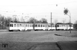 Ein Zug Vorortzug der Kölner Verkehrsbetriebe (KVB) bzw. Bahnen der Stadt Köln, beschafft 1928 für die Linie C nach Bergisch Gladbach,  am Rheinufer in Köln.  (03.04.1953) <i>Foto: A.E. Durrant</i>