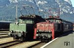 Die im Rangierdienst im Bahnhof Garmisch-Partenkirchen tätige 160 007 (Baujahr 1928) trifft auf die 15 Jahre jüngere 194 116 (Baujahr 1943). (05.1976) <i>Foto: Josef Mettler</i>