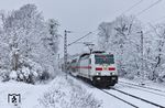 In Solingen gab der Winter kurzzeitig sein Bestes: 146 575 mit IC 2042 (Hannover - Köln) bei Solingen-Ohligs. (24.01.2021) <i>Foto: Joachim Bügel</i>