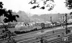 220 039 (Bw Villingen) wartet vor einem Güterzug im Bahnhof Rottweil. (19.08.1972) <i>Foto: Burkhard Wollny</i>