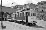 Tw 1007 mit Bw 659, der auf der meterspurigen, elektrifizierten Schmalspurbahn Bad Dürkheim – Ludwigshafen-Oggersheim, auch Rhein-Haardtbahn genannt, eingesetzt wurde, im Depot Mannheim. (22.07.1962) <i>Foto: Helmut Röth</i>