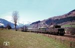 ÖBB 1020.08 (ex E 94 034) leistet einer 1010 mit einem Schnellzug Vorspannhilfe auf der Giselabahn Wörgl - Saalfelden am Pass Grießen bei Hochfilzen. (04.1971) <i>Foto: Robin Fell</i>