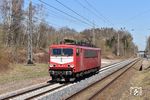 155 183 der Maik Ampft Eisenbahndienstleistungen Limbach-Oberfrohna unterwegs bei (Lichtenau-) Auerswalde auf dem Weg nach Chemnitz. (30.03.2021) <i>Foto: Ralf Opalka</i>