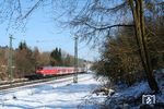 218 498 mit RE 57510 (München - Füssen) in Geltendorf, einem Kreuzungsbahnhof der Bahnstrecken München–Buchloe und Mering–Weilheim. (16.02.2015) <i>Foto: Stefan von Lossow</i>