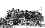Die fabrikneue 86 436 steht in der Wiener Lokomotivfabrik in Floridsdorf (WLF) zur Abnahme bereit, kriegsbedingt bereits mit abgedunkelten Lampen. Erstes Bw der Lok war Buchholz (Kr. Harburg), ausgemustert wurde sie 1977 beim Bw Falkenberg (Elster). Das Hoheitszeichen wurde nachträglich auf dem Foto überpinselt.  (10.1941) <i>Foto: Werkfoto</i>