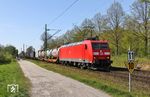 185 020 mit KT 41260 (Duisburg-Ruhrort Hafen - Venissieux-Voyageurs) bei Leverkusen-Alkenrath. (27.04.2021) <i>Foto: Joachim Bügel</i>