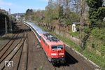 GfF 111 200 fährt mit dem NX-Ersatzzug RB 32436 aus Köln in den Zielbahnhof Wuppertal-Oberbarmen ein. (27.04.2021) <i>Foto: Wolfgang Bügel</i>
