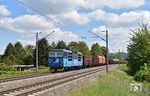 CD 372 011, eine Zweisystemlok, die speziell für den grenzüberschreitenden Verkehr auf der Bahnstrecke Decin – Dresden entwickelt wurde, mit einem DGS nach Halle/S. bei Leipzig-Thekla.  (29.05.2021) <i>Foto: Ralf Opalka</i>