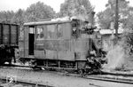 99 102 (Baujahr 1923) in Ludwigshafen-Mundenheim. Am 1. Oktober 1955 war der Personenverkehr auf der Schmalspurbahn eingestellt worden, noch bis 24. Dezember, bis zum Ende der Rübensaison, lief der Güterverkehr.  (10.1955) <i>Foto: A. Dormann, Slg. W. Löckel</i>