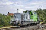 Vossloh-Lok 650 078 (Baujahr 2014), die zuletzt bei Baneservice Skandinavia AB in Göteborg eingesetzt worden war, auf Schulungsfahrt der Firma SES aus Horst im Bahnhof Rendsburg.  (27.07.2021) <i>Foto: Thorsten Eichhorn</i>