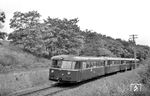 VT 95 9516 (Bw Mainz) mit weiteren VB und VT als T 4360 bei Alzey. (25.08.1963) <i>Foto: Helmut Röth</i>